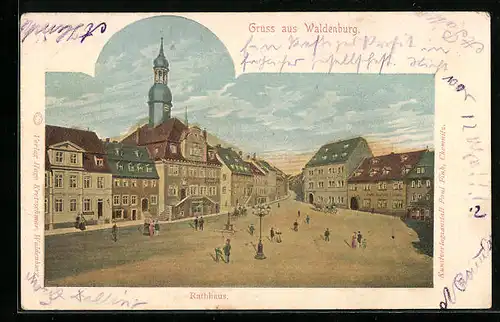 AK Waldenburg, Rathaus mit Hotel Goldener Löwe