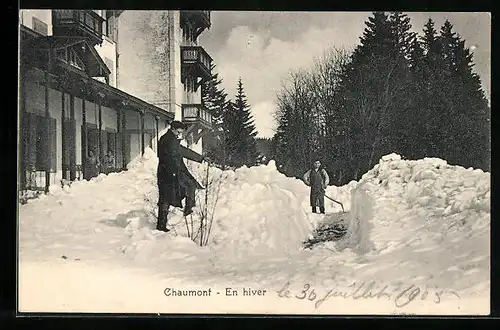 AK Chaumont, Ortspartie mit Anwohnern im Winter