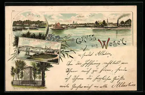 Lithographie Wesel, Panorama der Stadt, Arche