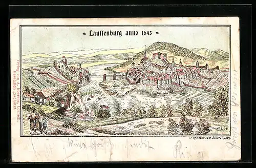 Lithographie Laufenburg, Ortsansicht anno 1643