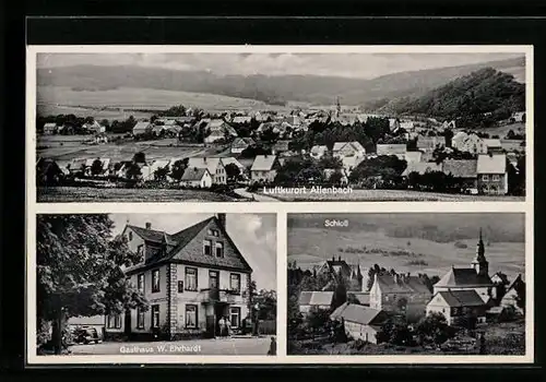 AK Allenbach, Gesamtansicht aus der Vogelschau, Gasthaus W. Ehrhardt, Schloss