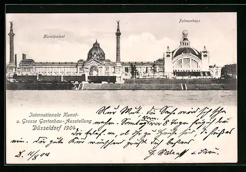 AK Düsseldorf, Kunst- und Gartenbau-Ausstellung 1904, Kunstpalast und Palmenhaus