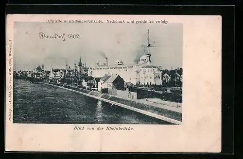 AK Düsseldorf, Industrie- und Gewerbe-Ausstellung 1902, Blick von der Rheinbrücke