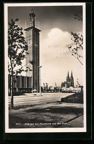 AK Köln, Blick auf den Pressaturm und den Dom 1928