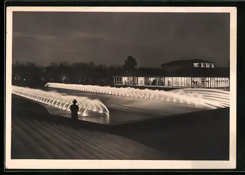 AK Stuttgart, Reichsgartenschau, 1939, Nachtstimmung bei den Wasserspielen