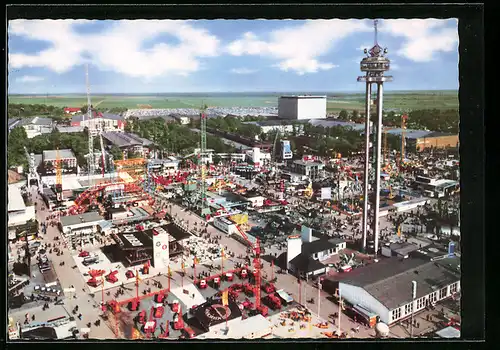 AK Hannover, Messegelände aus der Vogelschau mit Fernblick