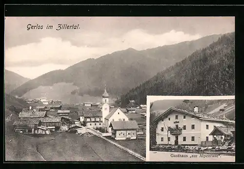 AK Gerlos /Zillertal, Ortspartie, Gasthaus zur Alpenrose