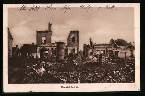 AK Brest-Litowsk, Ortspartie mit zerstörten Gebäuden