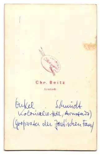 Fotografie Chr. Beitz, Arnstadt, Beleibter Herr mit Brille und Schnauzbart