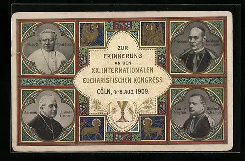 AK Köln, Eucharistischer Kongress 1909, Papst Pius X. und weitere Päpste