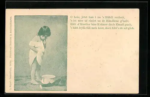 AK Kind mit Schüssel, Toilettenhumor