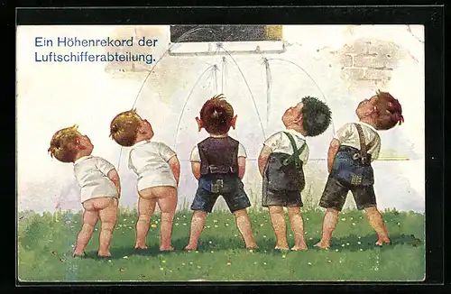 AK Jungen pinkeln um die Wette an ein Fenster