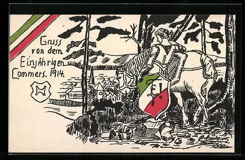 Künstler-AK Einjährigen Commers 1914, Studentenwappen