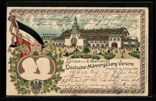 Lithographie Frankfurt a. M., II. Wettstreit deutscher Männergesang Vereine, Sängerfest 1903