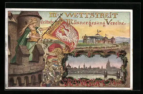 Künstler-AK Frankfurt a. M., III. Wettstreit deutscher Männergesang Vereine, Sängerfest