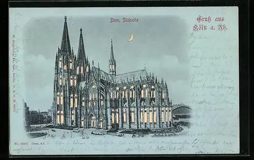 Mondschein-Lithographie Köln /Rh., Dom, Südseite, Halt gegen das Licht