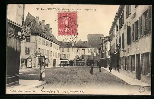 AK Pont-de-Beauvoisin, Place de la République, Hotel de la Poste