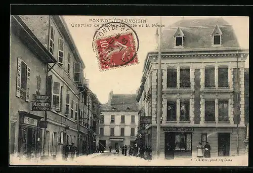 AK Pont-de-Beauvoisin, Quartier de l`Hotel de Ville et la Poste