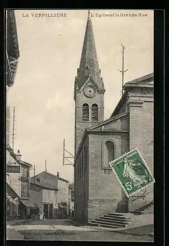 AK La Verpillière, L`Église et la Grande Rue