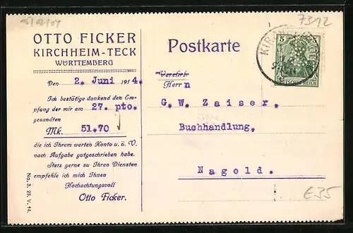 AK Kirchheim-Teck, Papierhaus Otto Ficker