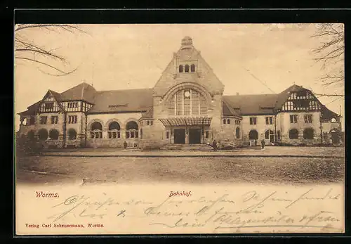 AK Worms, Der Bahnhof, Frontansicht