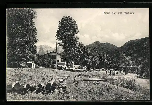 AK Ramsau, Partie mit Haus und Holzlager