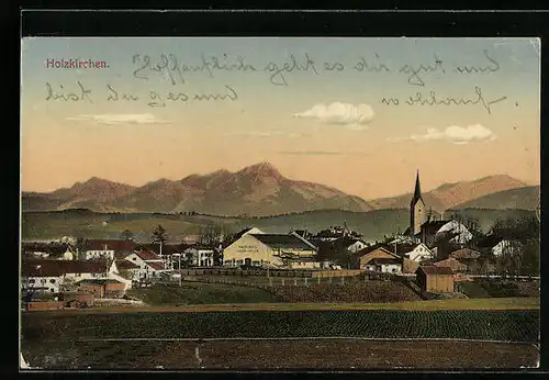 AK Holzkirchen, Ortsansicht mit Bergpanorama