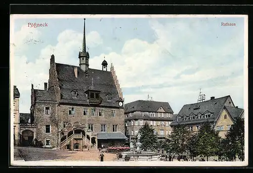 AK Pössneck, Partie am Marktplatz mit dem Rathaus