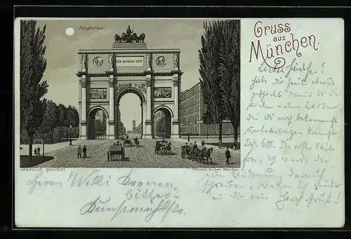 Mondschein-Lithographie München, Blick auf das Siegesthor