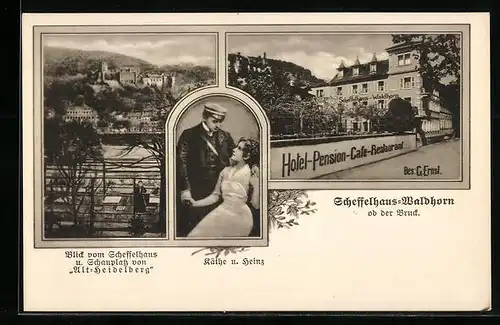 AK Heidelberg, Gasthaus Scheffelhaus-Waldhorn, Käthe und Heinz