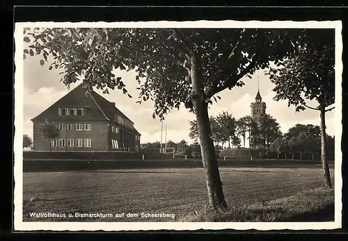 AK Scheersberg / Angeln, Haus der Jugend Wallrothhaus und Bismarckturm