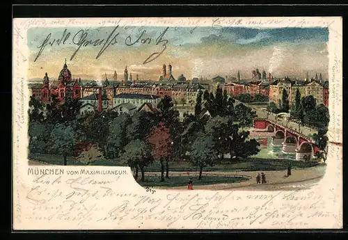 Lithographie München, Stadttotale vom Maximilianeum aus