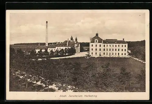 AK München-Harlaching, Städt. Sanatorium aus der Vogelschau