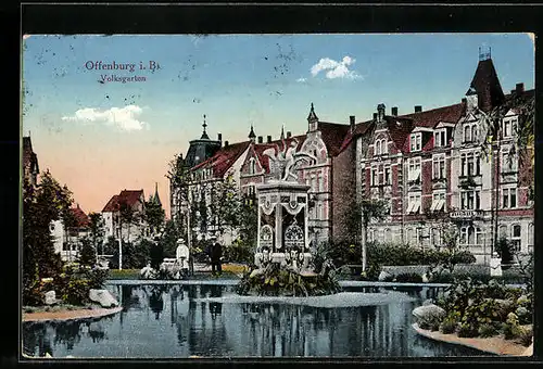 AK Offenburg i. B., Blick zum Volksgarten