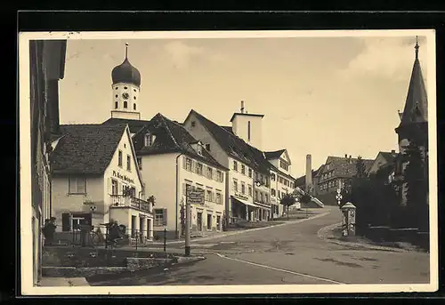 AK Stockach, Strassenpartie mit Metzgerei Krieg