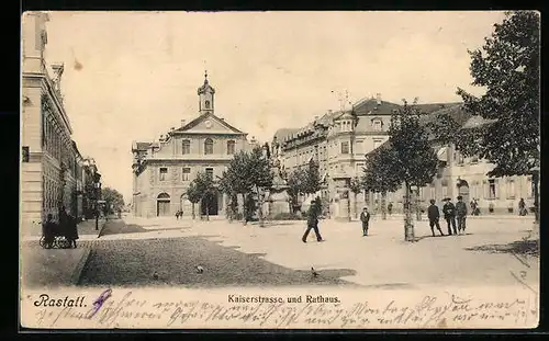 AK Rastatt, Kaiserstrasse und Rathaus
