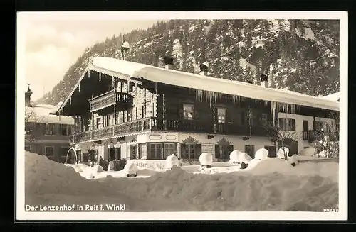 AK Reit i. Winkl, Gasthaus Lenzenhof im Tiefschnee