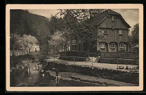 AK Markersdorf, Ortspartie mit Bachlauf