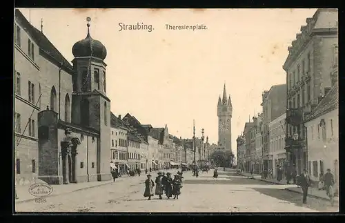 AK Straubing, Theresienplatz, Strassenpartie