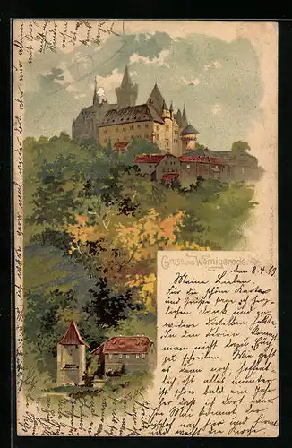 Lithographie Wernigerode, Ortsansicht