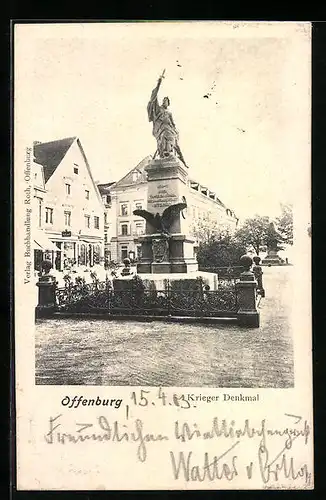 AK Offenburg, Blick zum Krieger-Denkmal