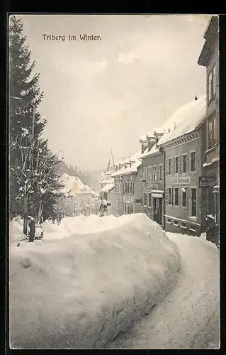 AK Triberg, Ortsansicht im Winter