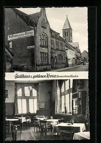 AK Durmersheim / Baden, Partie am Gasthaus zum goldenen Kreuz mit Innenansicht