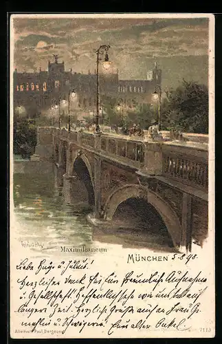 Lithographie München, Brücke beim Maximilianeum