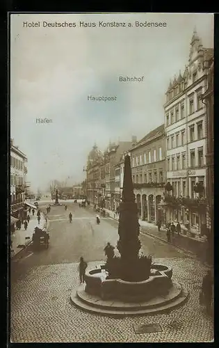 AK Konstanz a. Bodensee, Hotel Deutsches Haus mit Bahnhof, Post und Hafen