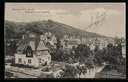 AK Bensheim a. d. Bergstrasse, Villenviertel am Kirchberg aus der Vogelschau