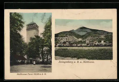 AK Zwingenberg a. B., Teilansicht, Melibocus-Turm