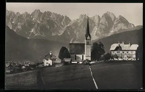 AK Gosau, Teilansicht mit Kirche und Donnerkogel