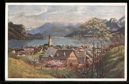 Künstler-AK St. Gilgen am Abersee, Gesamtansicht