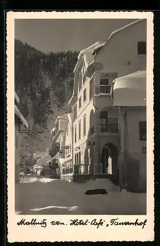 AK Mallnitz, Hotel-Café Tauernhof im Winter